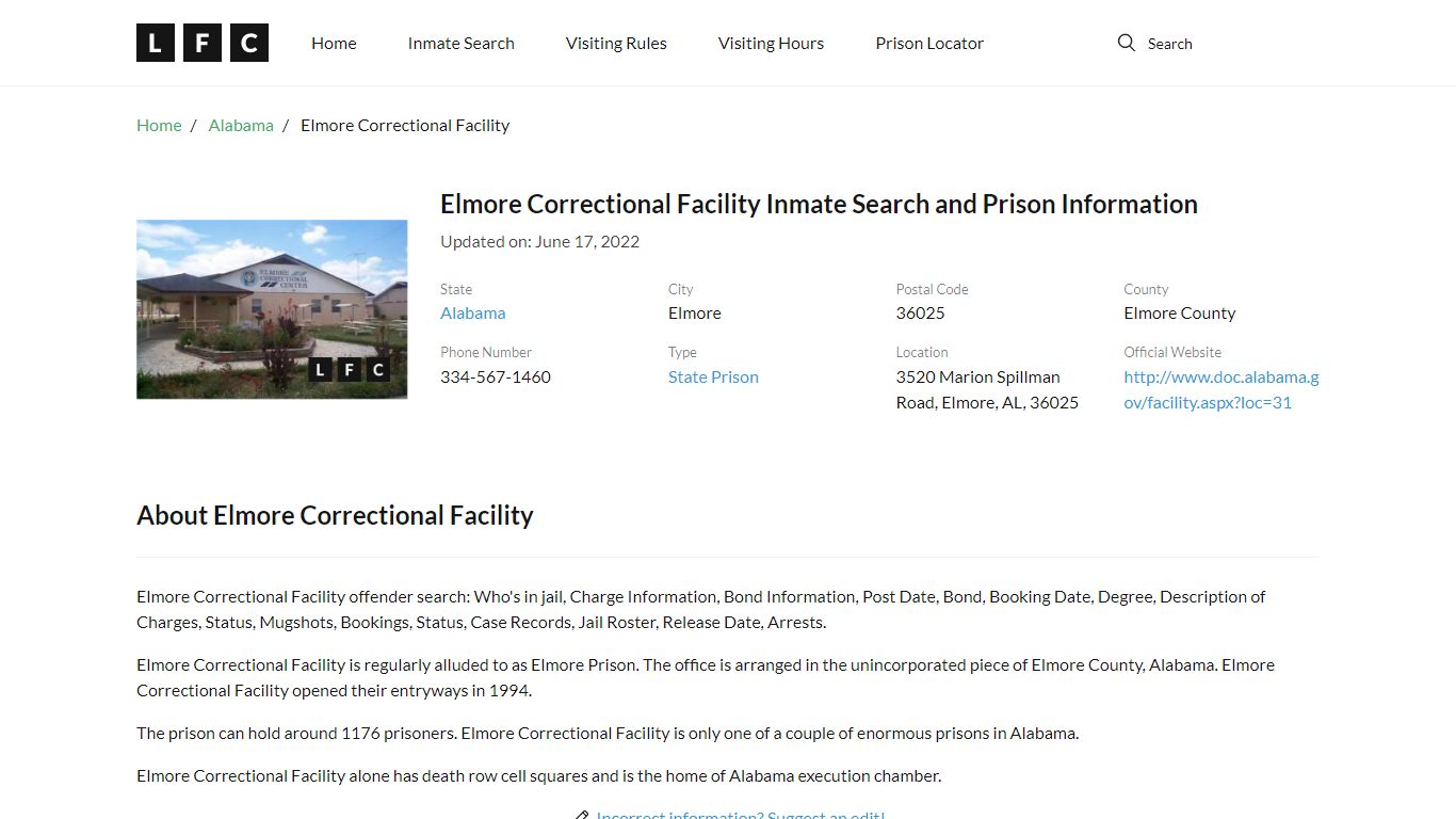 Elmore Correctional Facility Inmate Search, Visitation ...