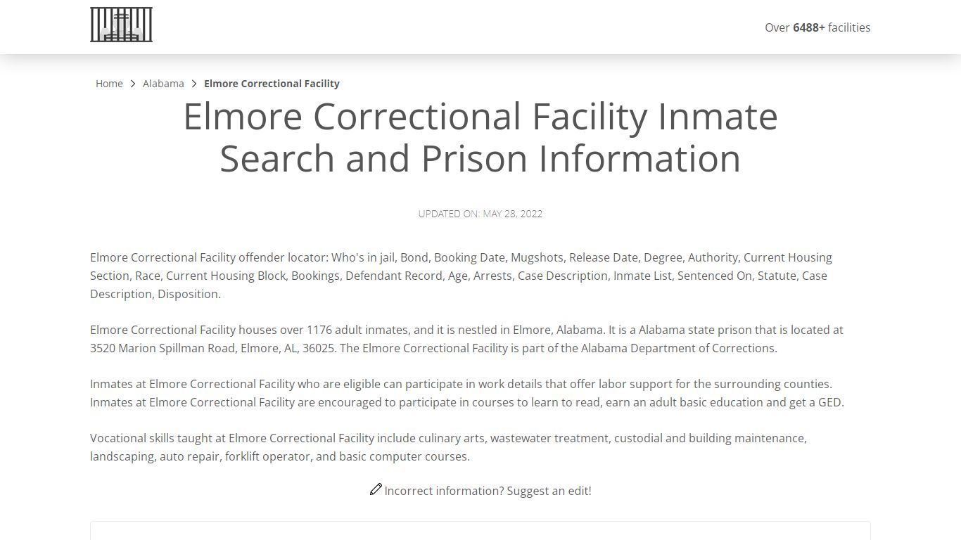 Elmore Correctional Facility Inmate Search, Visitation ...